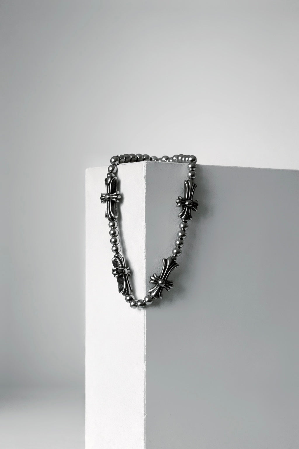 Chrome heart cross bead bracelet