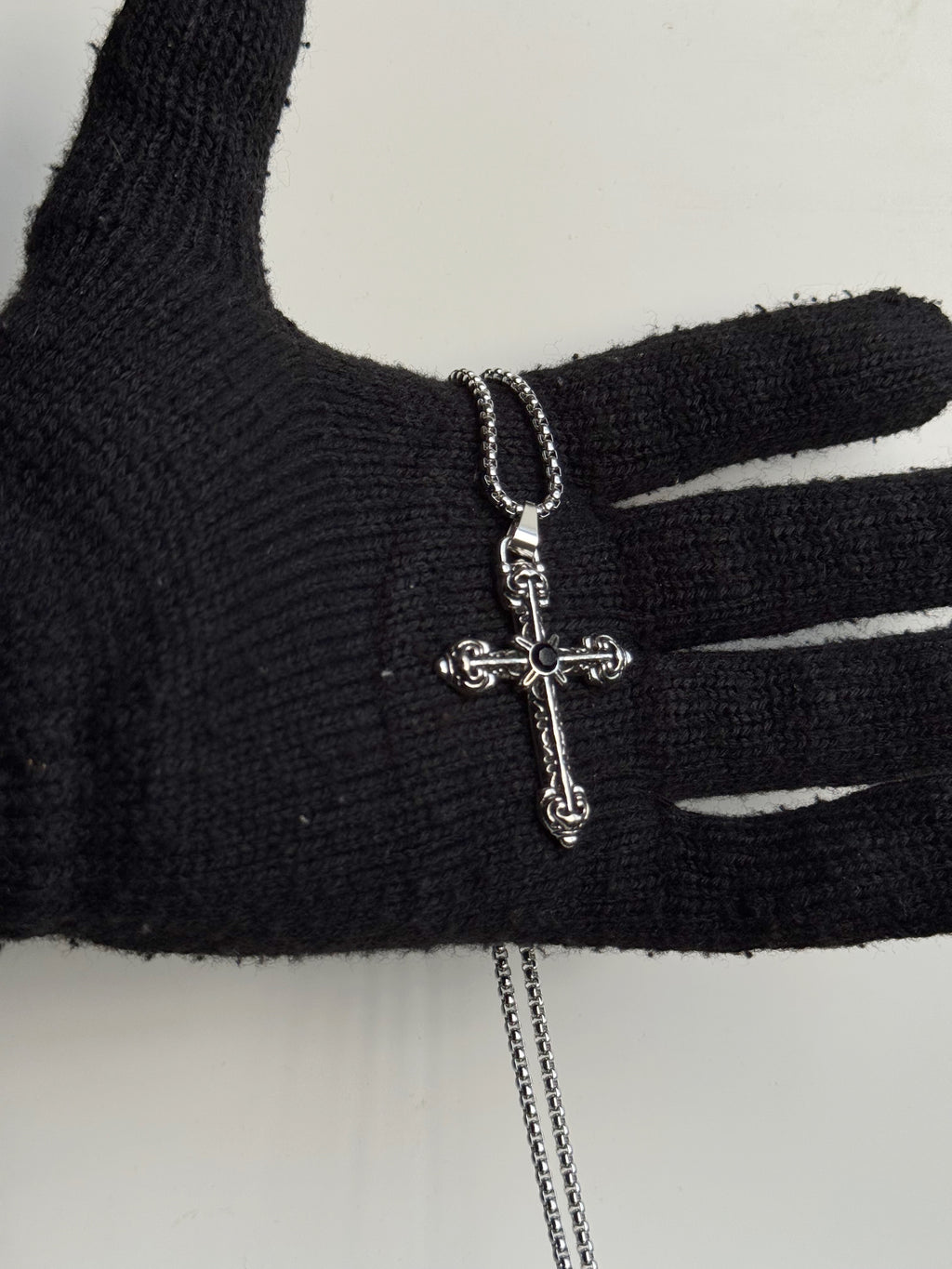 Black stone gothic cross pendant
