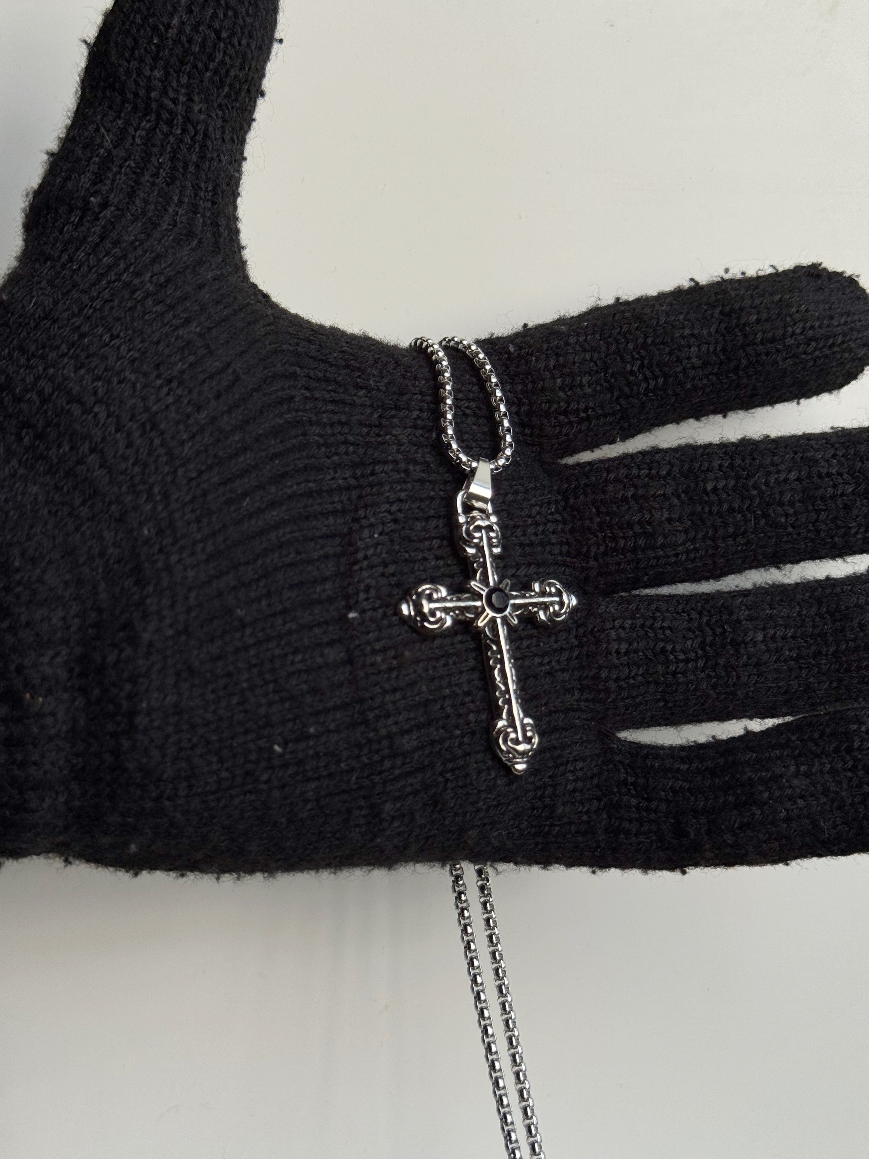Black stone gothic cross pendant