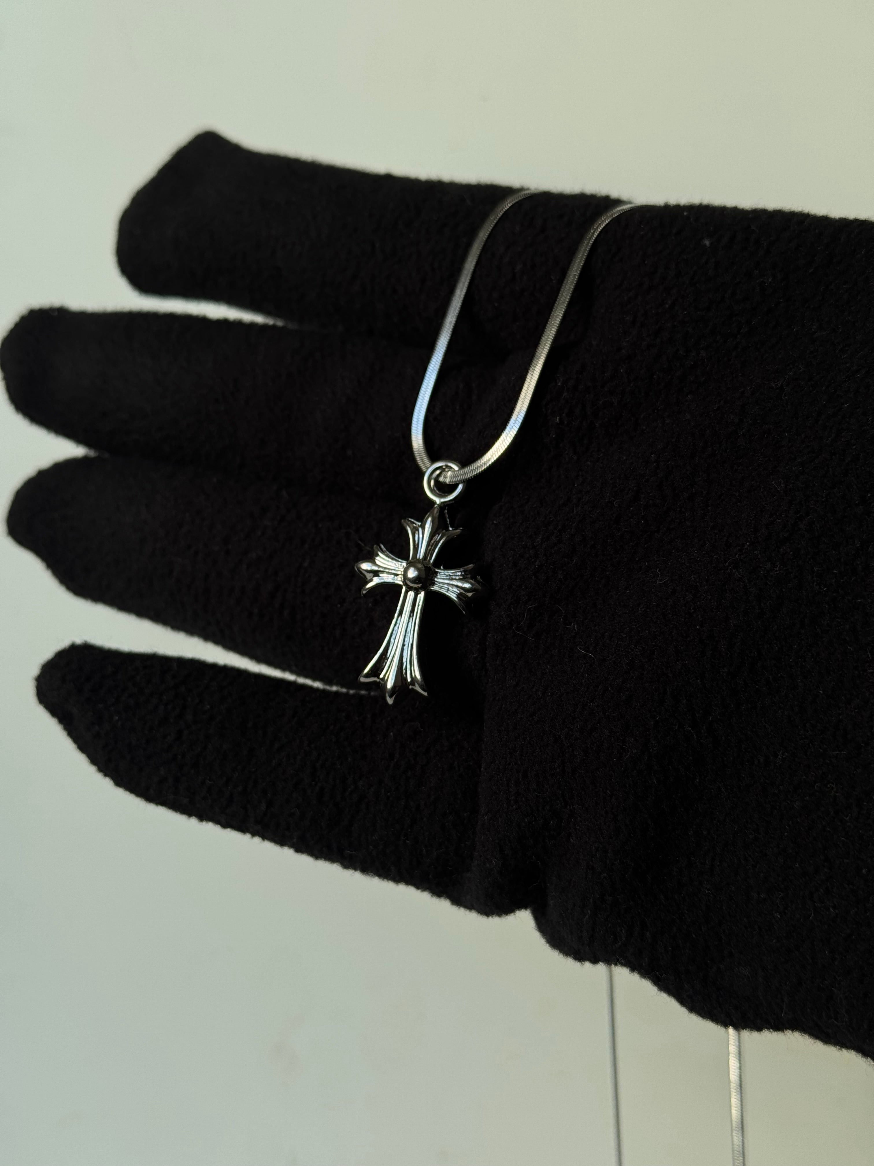 Chrome heart cross pendant