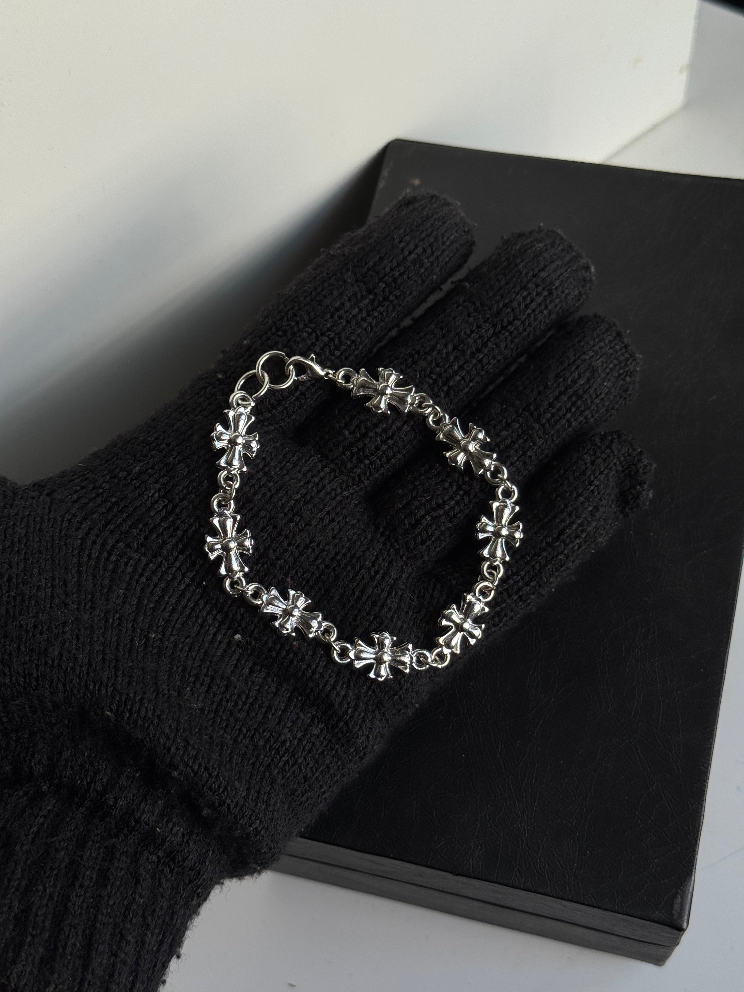 Chrome heart cross link bracelet