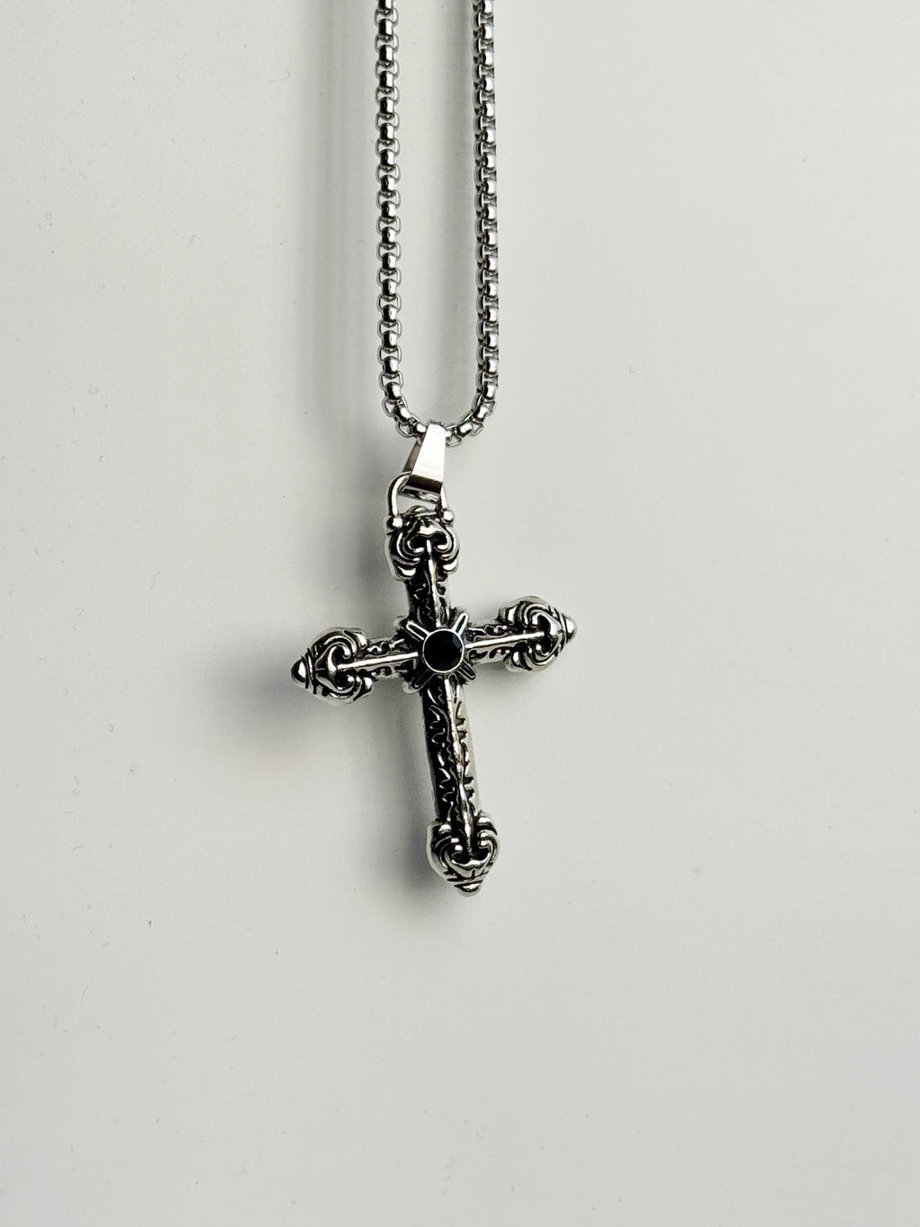 Black stone gothic cross pendant