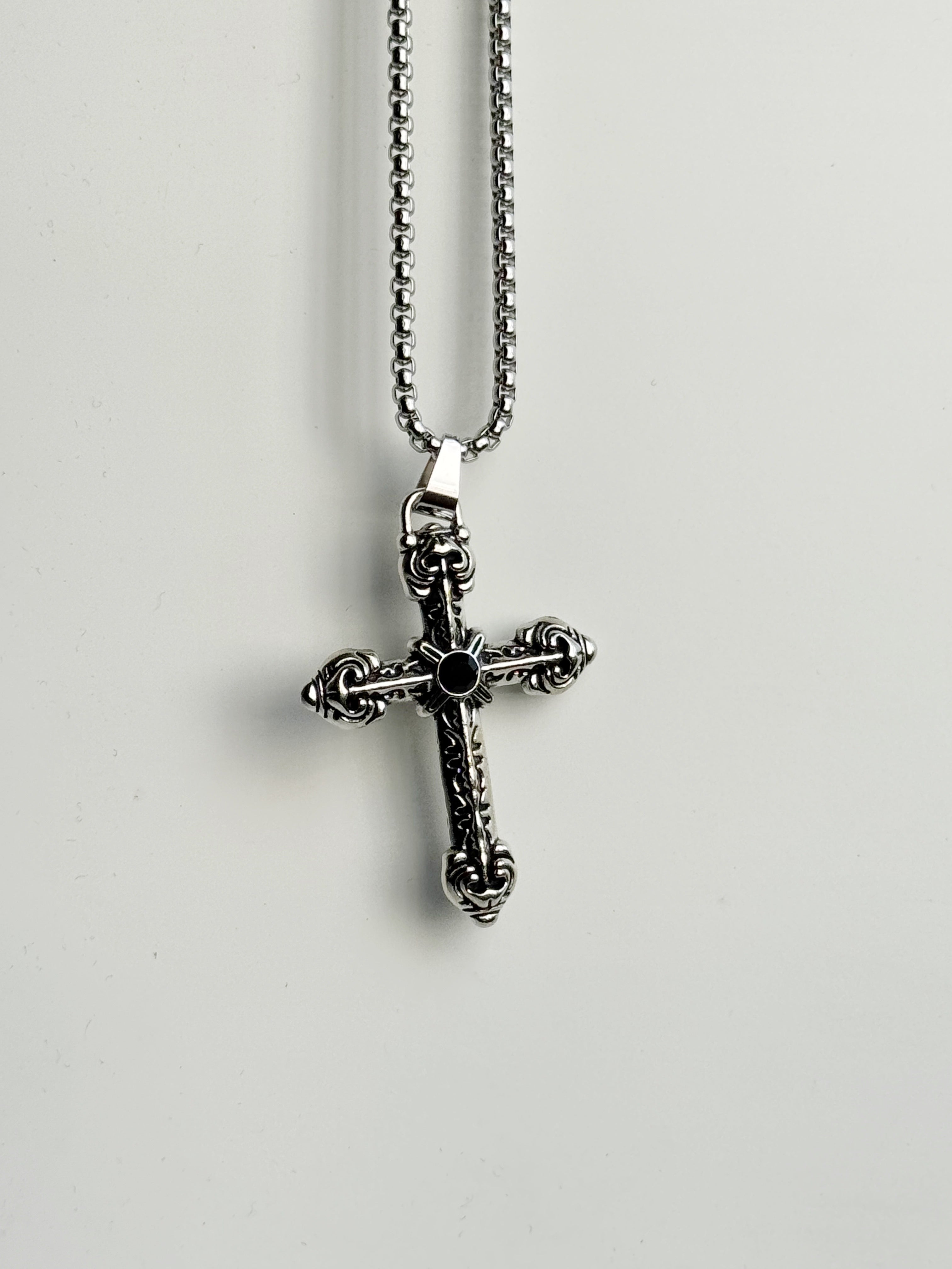Black stone gothic cross pendant