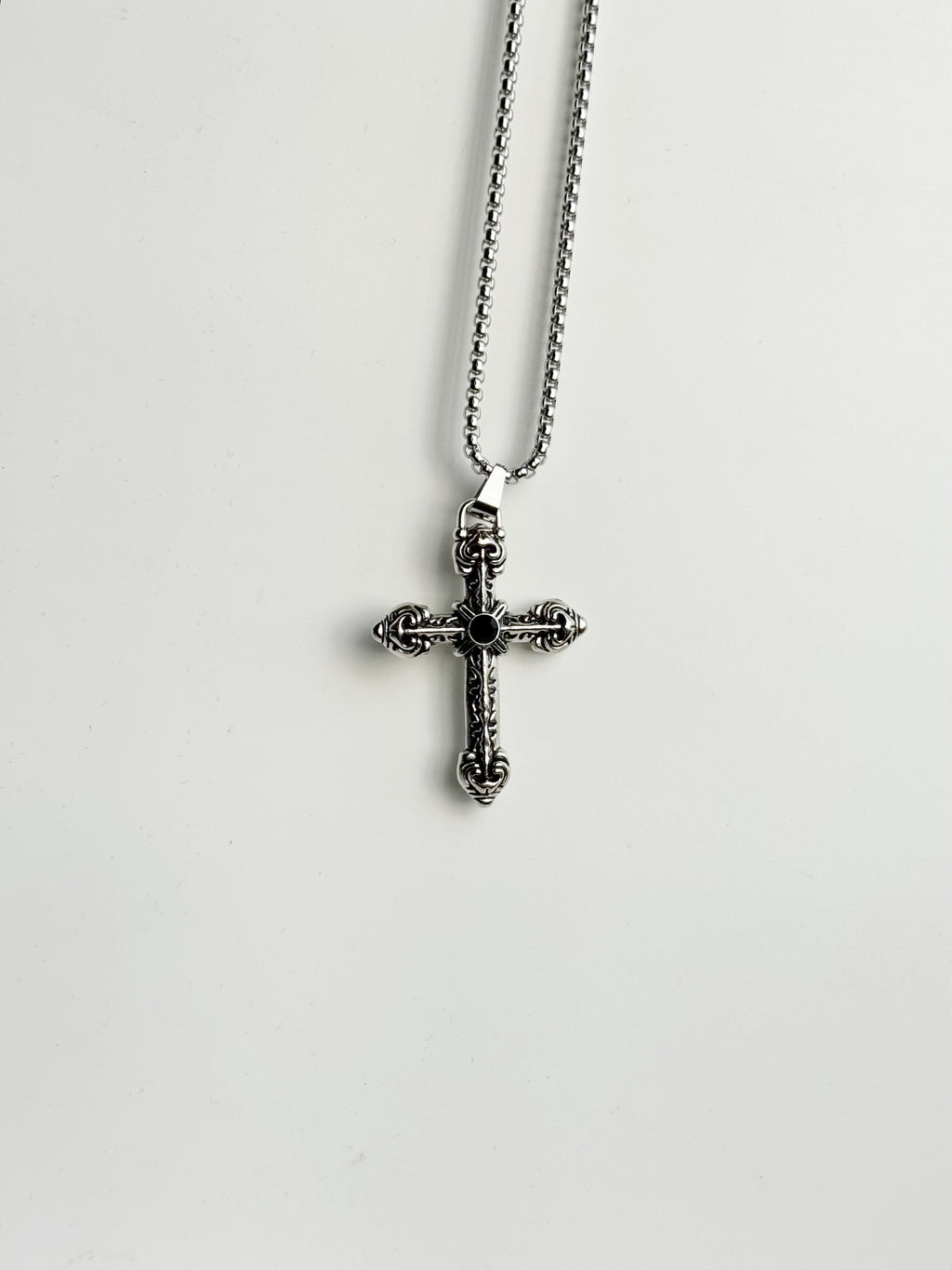 Black stone gothic cross pendant