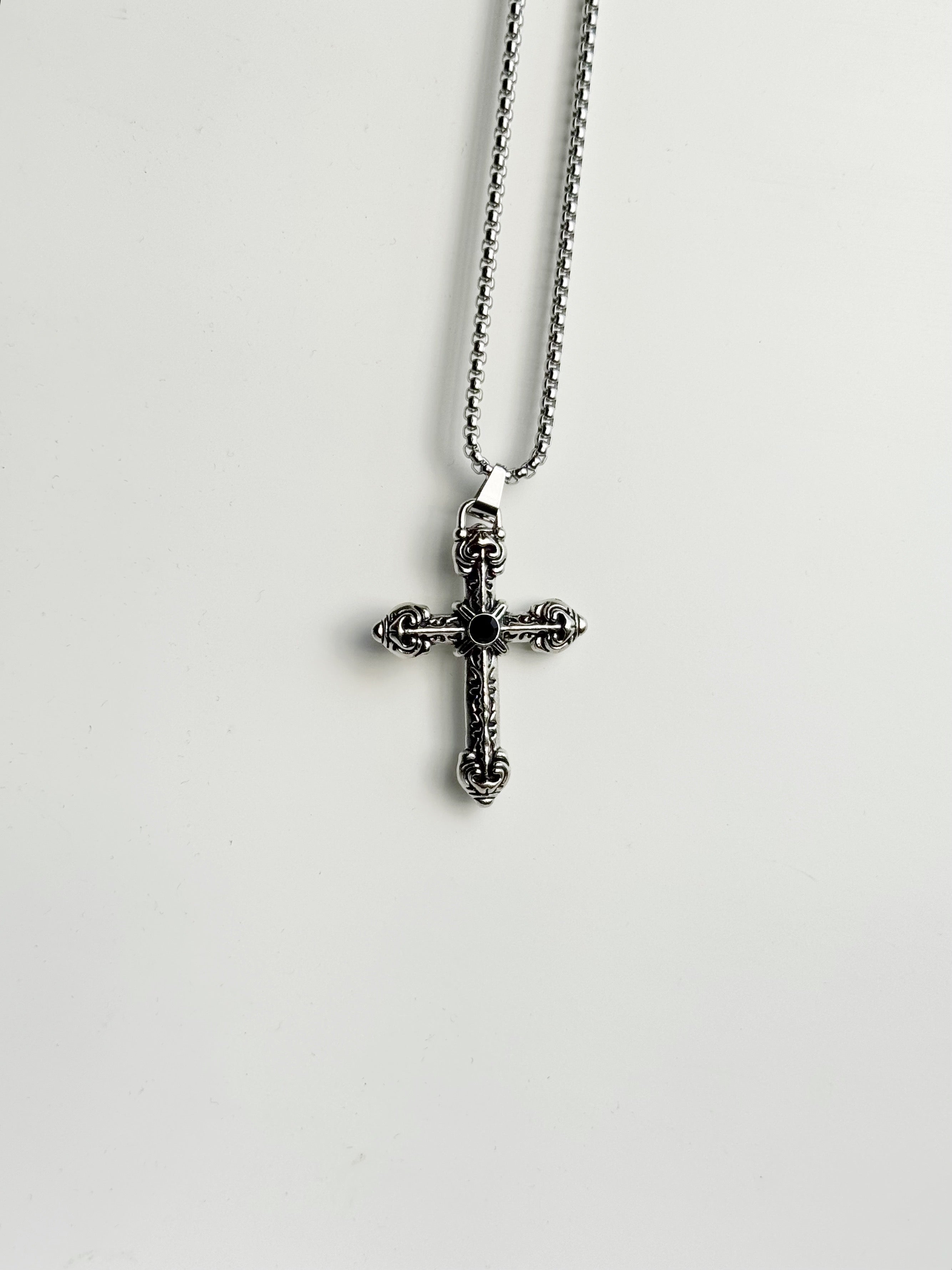 Black stone gothic cross pendant